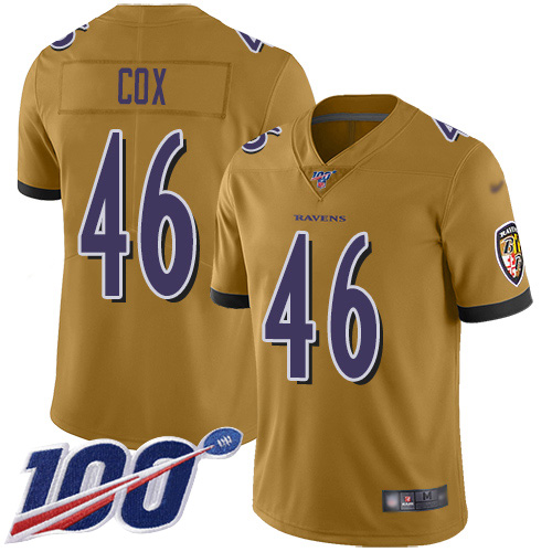 Baltimore Ravens Limited Gold Men Morgan Cox Jersey NFL Football 46 100th Season Inverted Legend